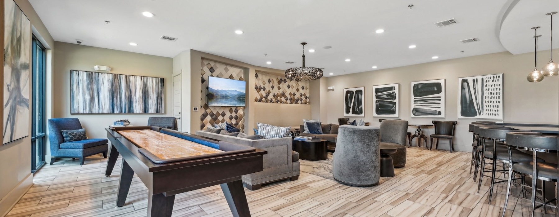 clubhouse with games and chairs