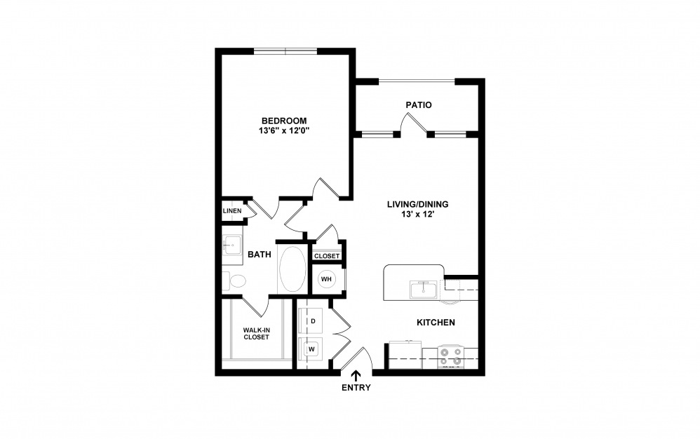 A1 - 1 bedroom floorplan layout with 1 bath and 661 square feet. (2D)