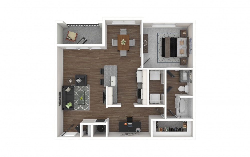 A3 - 1 bedroom floorplan layout with 1 bath and 984 square feet. (3D Furnished)