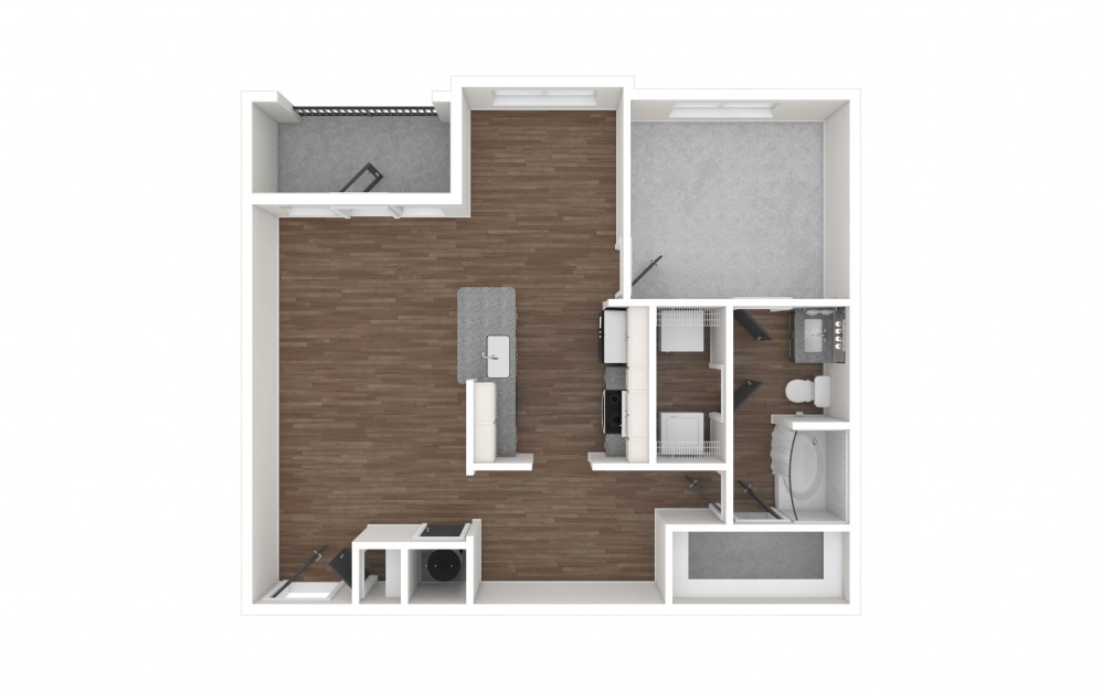A3 - 1 bedroom floorplan layout with 1 bath and 984 square feet. (3D Unfurnished)
