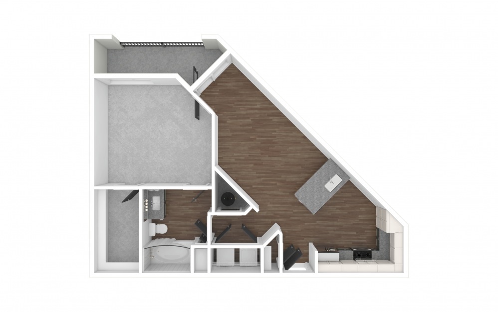 A2 - 1 bedroom floorplan layout with 1 bath and 815 square feet. (3D Unfurnished)