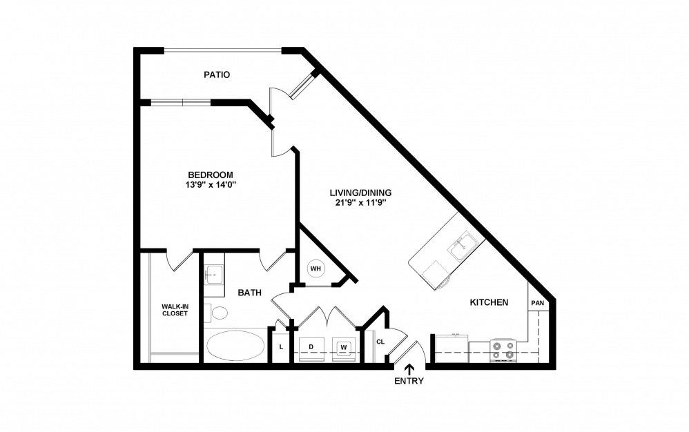 A2 - 1 bedroom floorplan layout with 1 bath and 815 square feet. (2D)